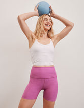 pink high-waisted 5" length biker shorts.